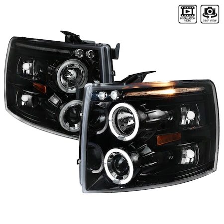 Spec-D Tuning 07-13 Chevrolet Silverado Dual Halo LED Pro Headlights 2LHP-SIV07BK-TM